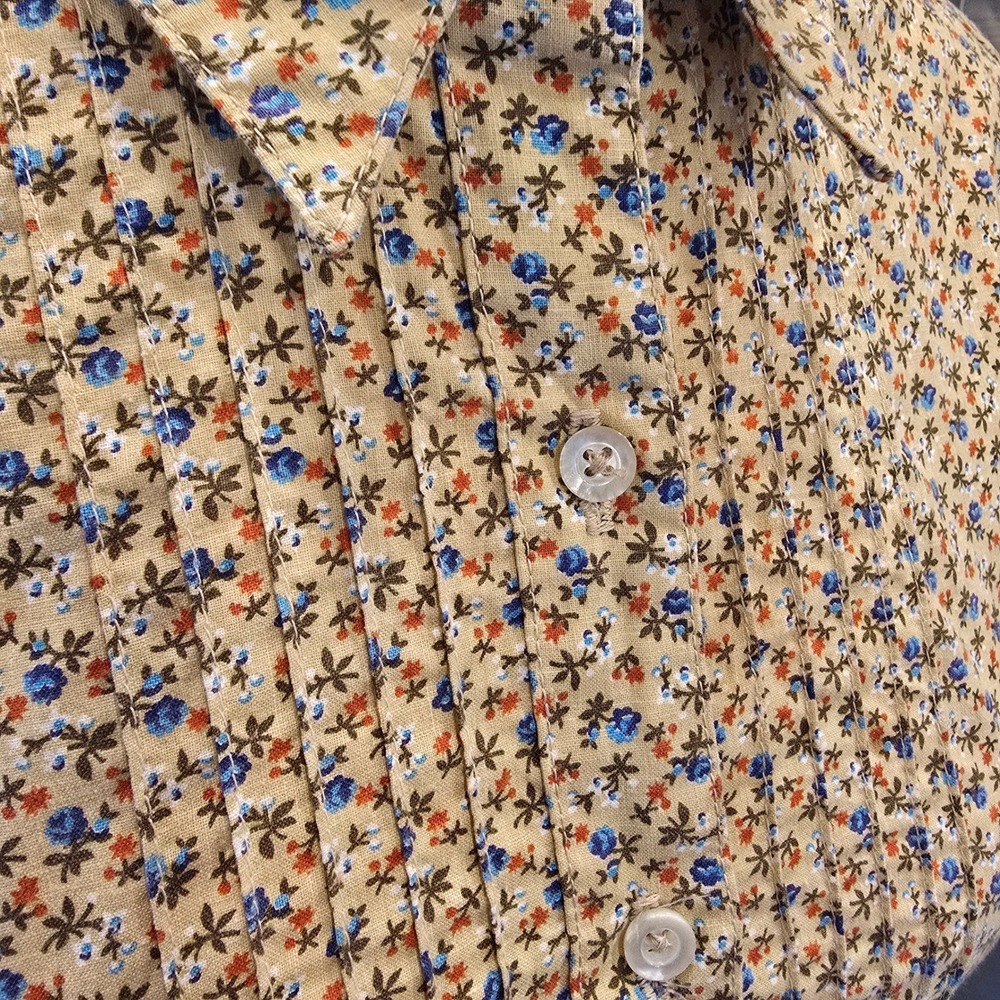 VTG 70s Prairie JH Shirt Womens M Floral Button Front Pintuck USA Union Made